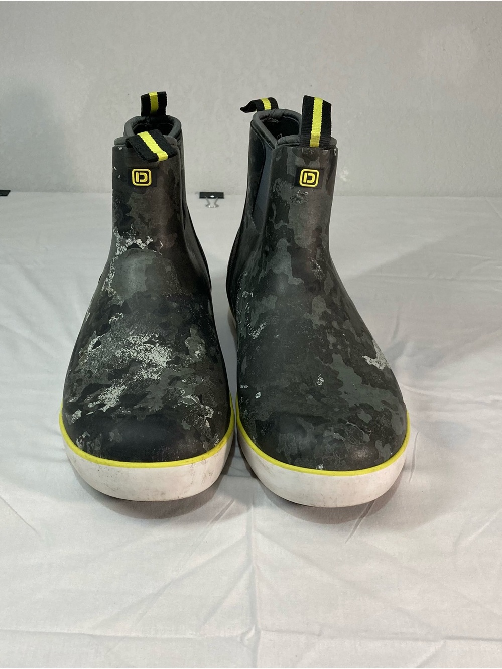 Men's Black Slip-On Rain Boots with Yellow Trim